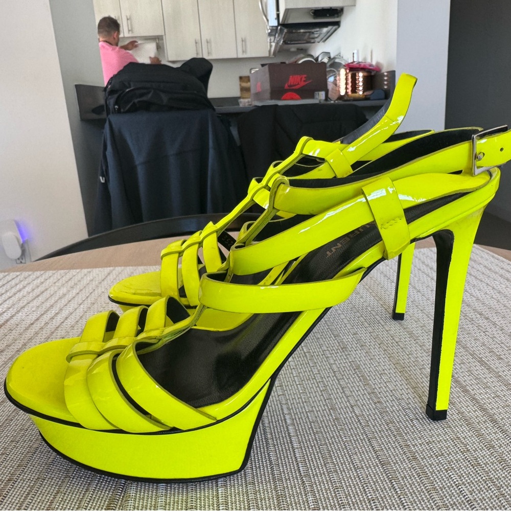 Saint Laurent Neon Yellow Strappy Sandals - Picture 4 of 5